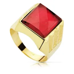 Sello oro 18k centro piedra espinela roja 14x12mm. [AB2283]