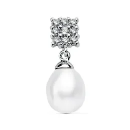 Colgante oro blanco 18k cuadro circonitas perla 20x8mm. [AB2287]