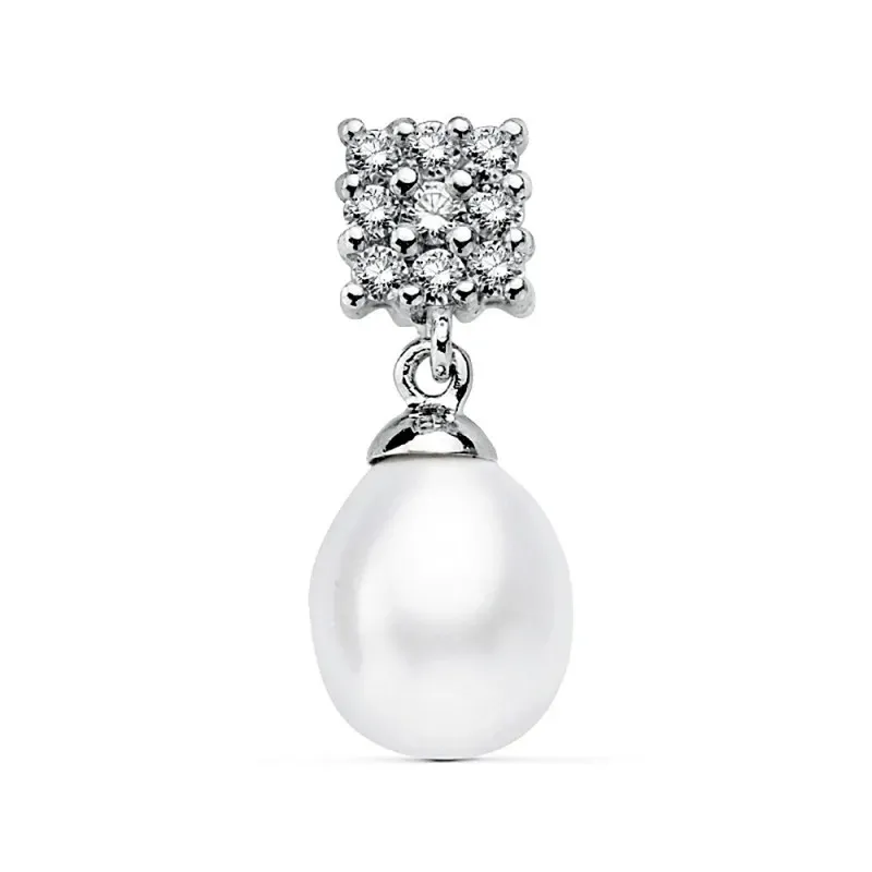 Colgante oro blanco 18k cuadro circonitas perla 20x8mm. [AB2287]