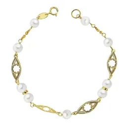 Pulsera oro 18k primera comunión 17cm. perlas 5mm.  [AB2342]