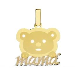 Colgante oro 18k bicolor MAMÁ oso 21x17mm. láser [AB2351]