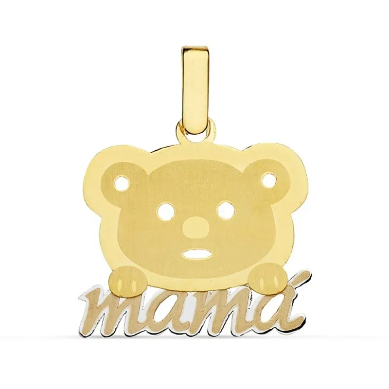 Colgante oro 18k bicolor MAMÁ oso 21x17mm. láser [AB2351]