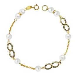 Pulsera oro 18k primera comunión 18cm infinitos perla 5.5mm [AB2371]