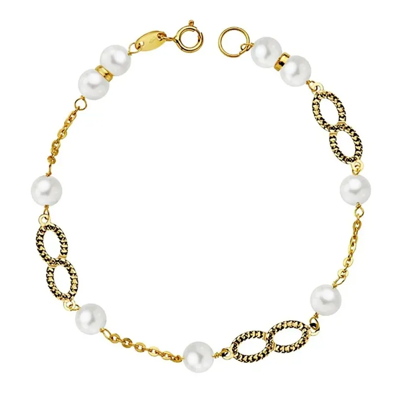 Pulsera oro 18k primera comunión 18cm infinitos perla 5.5mm [AB2371]