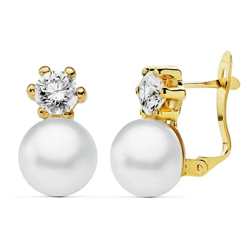 Pendientes oro 18k primera comunión perla 9mm. circonita 5mm [AB2376]