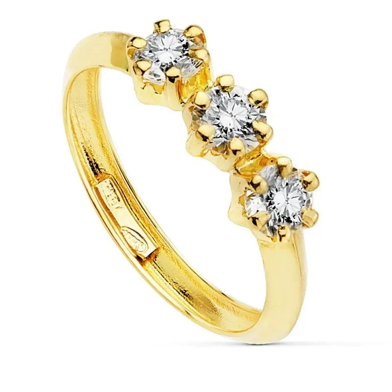 Sortija oro 18k tresillo circonitas 4mm. [AB2407]