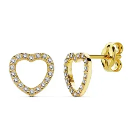 Pendientes oro 18k corazón circonitas calado 8mm. circonitas [AB2439]