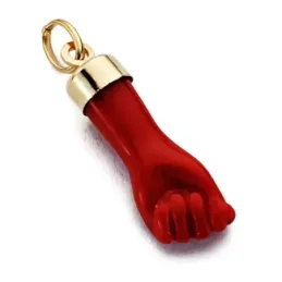 Colgante oro 18k mano puño higa roja 22mm. [AB2813]