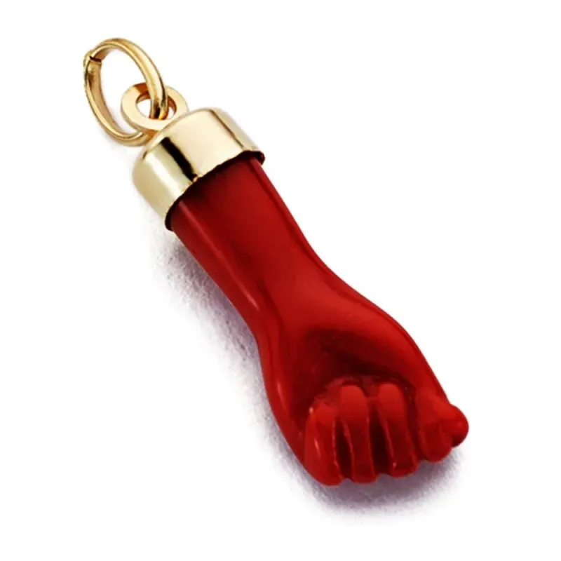 Colgante oro 18k mano puño higa roja 22mm. [AB2813]