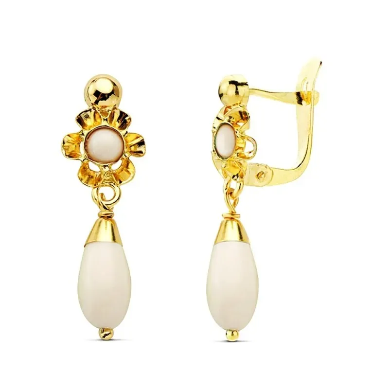 Pendientes oro 18k largos 22mm. lágrima blanca [AB2818]