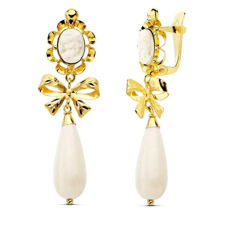 Pendientes oro 18k marfil camafeo 42mm. [AB2854]