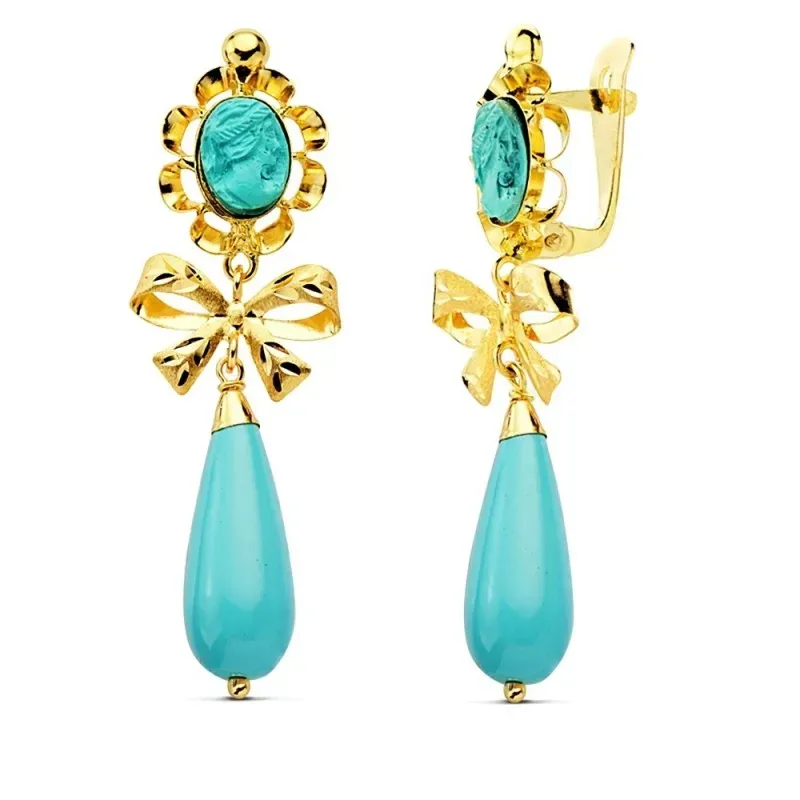 Pendientes oro 18k turquesa camafeo 42mm. [AB2856]