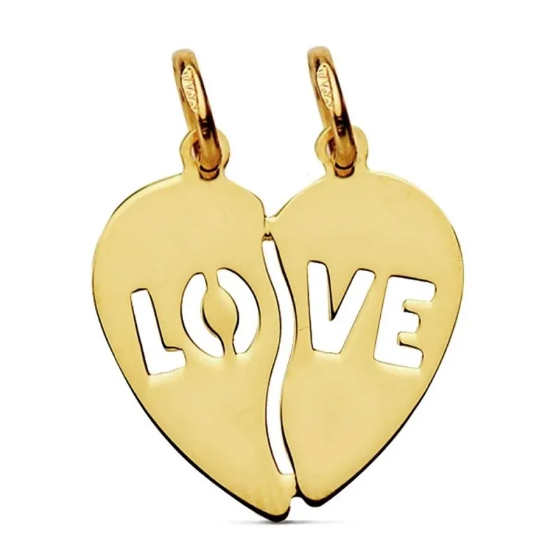 Colgante oro 18k corazón partido love 15mm. [AB2857]