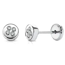 Pendientes oro blanco 18k chatón circonita 4mm. [AB2866]