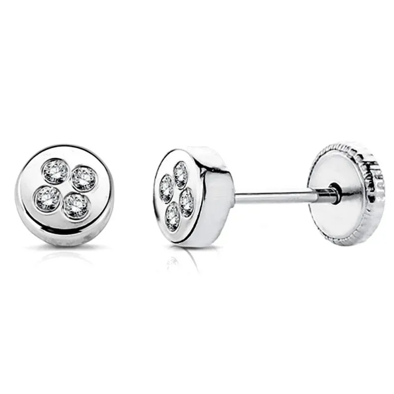 Pendientes oro blanco 18k chatón circonita 4mm. [AB2866]