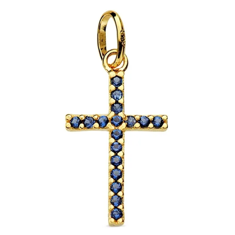 Cruz oro 18k piedras azules 16mm. [AB2905]