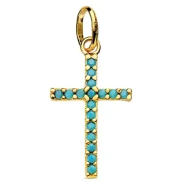 Cruz oro 18k piedras turquesas 16mm. [AB2906]