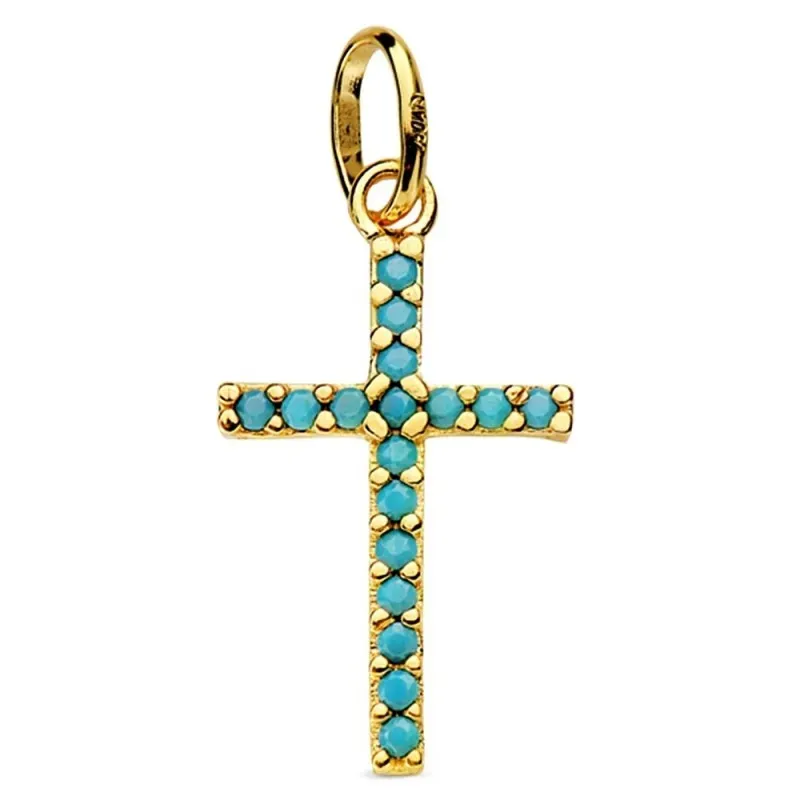 Cruz oro 18k piedras turquesas 16mm. [AB2906]