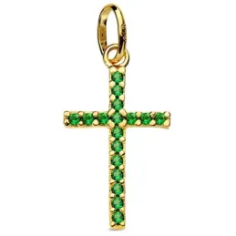 Cruz oro 18k piedras verdes 16mm. [AB2907]