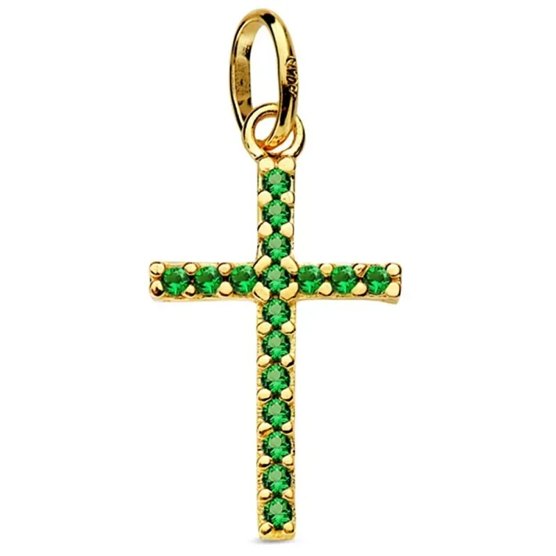 Cruz oro 18k piedras verdes 16mm. [AB2907]