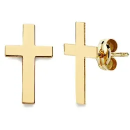Pendientes oro 18k cruz lisa 12mm. [AB2935]
