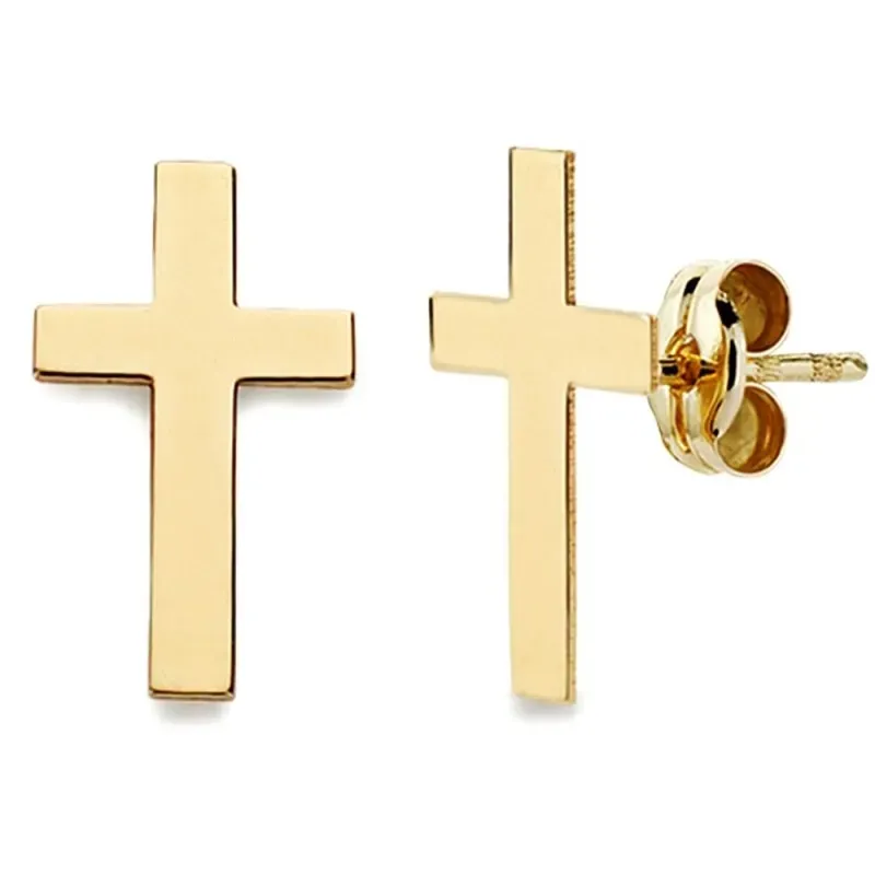 Pendientes oro 18k cruz lisa 12mm. [AB2935]