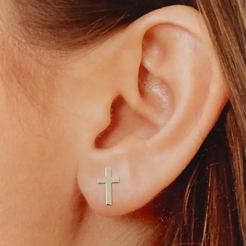 Pendientes oro 18k cruz lisa 12mm. [AB2935]