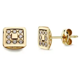Pendientes oro 18k cuadrados circonitas 7mm. [AB2936]