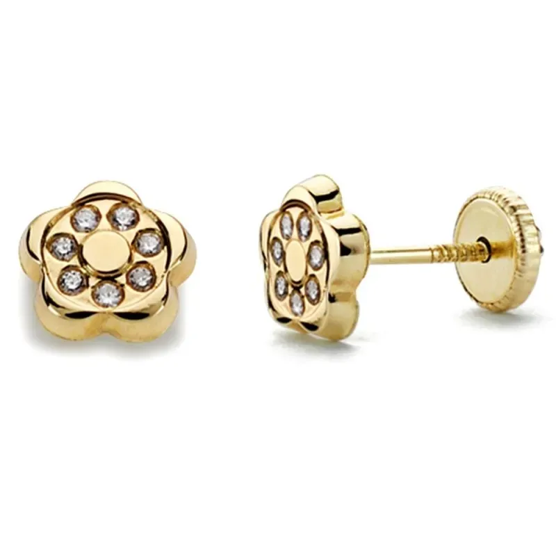 Pendientes oro 18k flor circonitas 6mm. [AB2937]