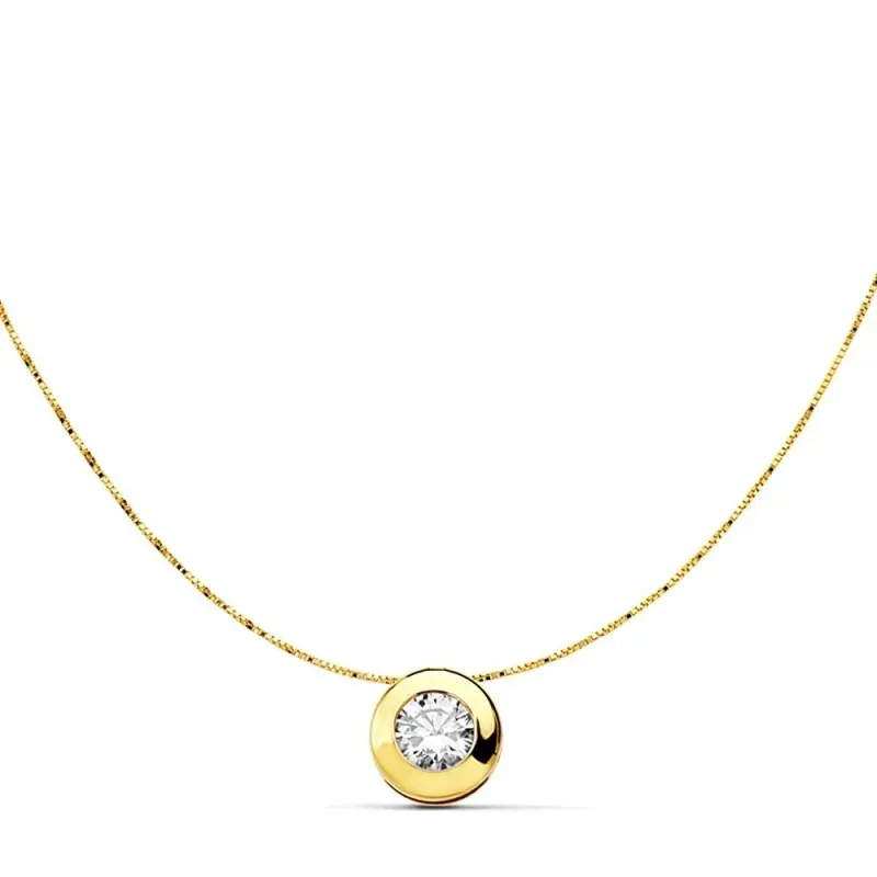 Colgante oro 18k chatón circonita cadena 42cm. [AB2943]