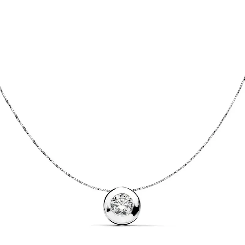 Colgante oro blanco 18k circular chatón circonita 42cm. [AB2944]