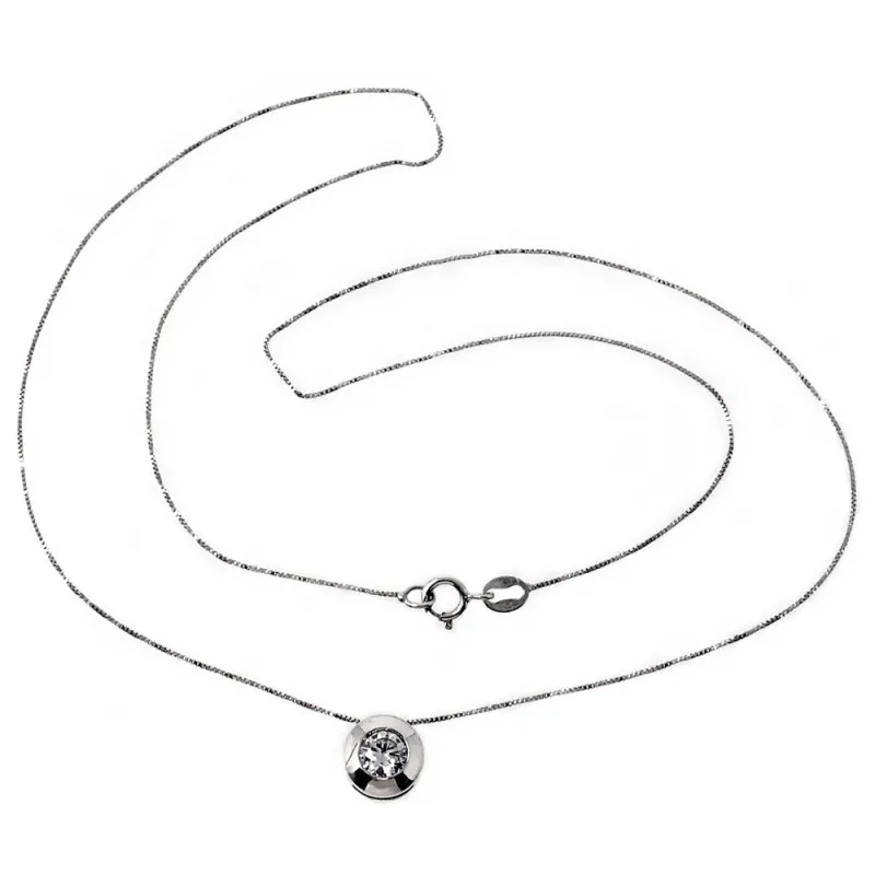 Colgante oro blanco 18k circular chatón circonita 42cm. [AB2944]