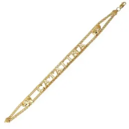Pulsera oro 18k nombre personalizado circonitas elefantes doble cadena