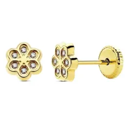 Pendientes oro 18k flor 6 hojas circonitas 6,5mm. [AB3025]