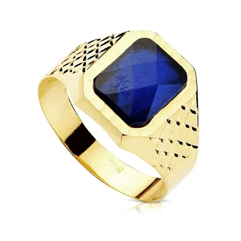 Sello oro 18k caballero zafiro cuadrado 9mm. [AB3071]