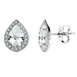 Pendientes oro blanco 18k lágrima circonitas 10mm. [AB3117]
