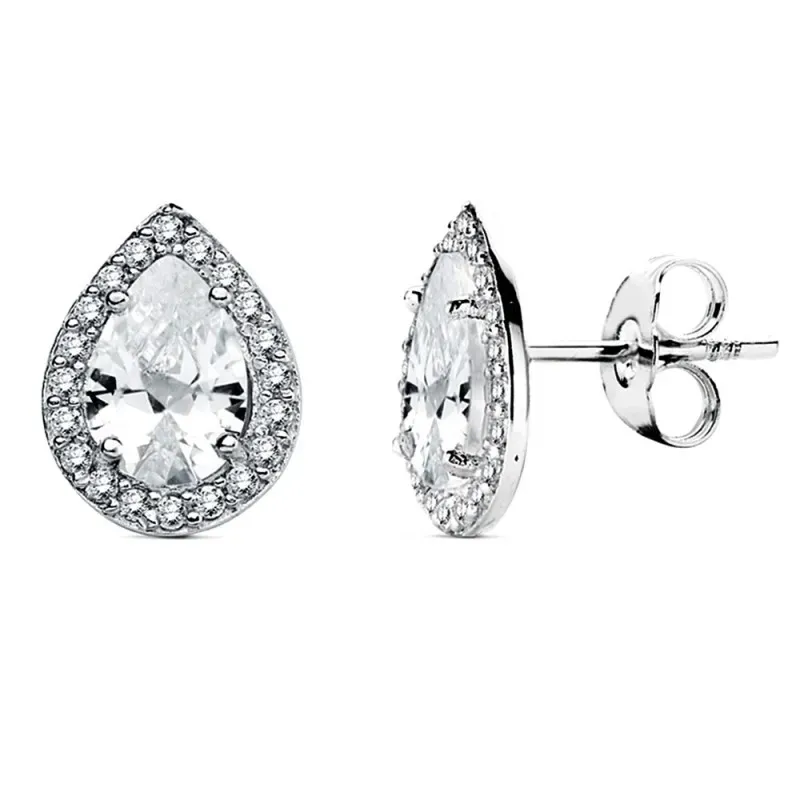 Pendientes oro blanco 18k lágrima circonitas 10mm. [AB3117]