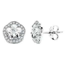 Pendientes oro blanco 18k flor 5 hojas circonita 9mm. [AB3144]
