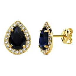 Pendientes oro 18k lágrima piedra azul circonitas 10mm. [AB3147]