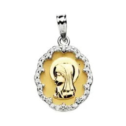 Medalla oro 9k Virgen Niña circonitas 20mm. [AB3211]