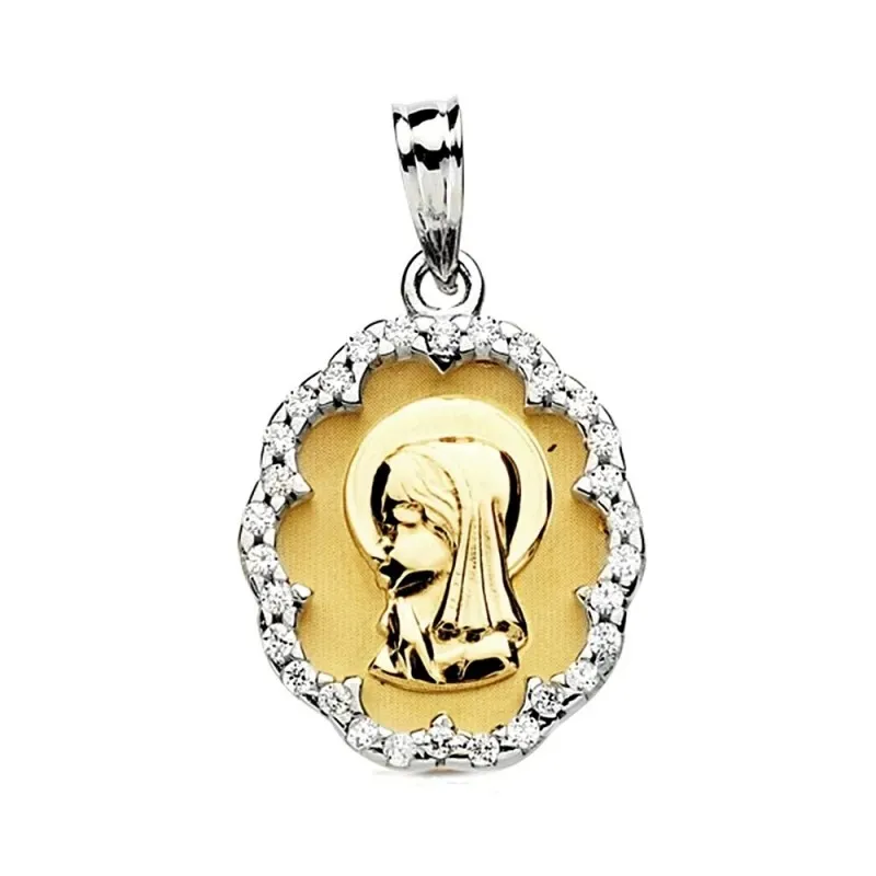 Medalla oro 9k Virgen Niña circonitas 20mm. [AB3211]