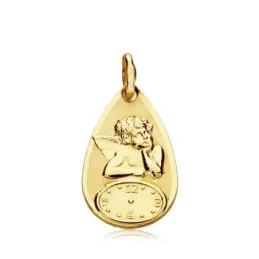 Medalla oro 9k Ángel sobre reloj 18mm. [AB3248]