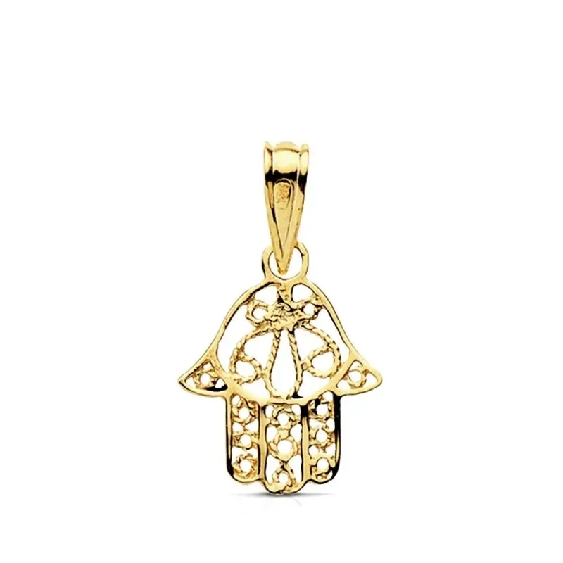 Colgante oro 9k mano de Fátima calada 14mm.  [AB3257]