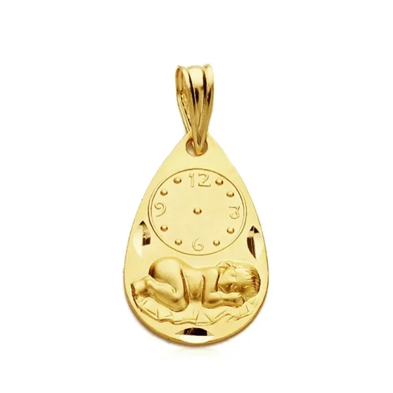 Medalla oro 9k óvalo bebé bajo reloj 19mm. 1,00gr. [AB3278]
