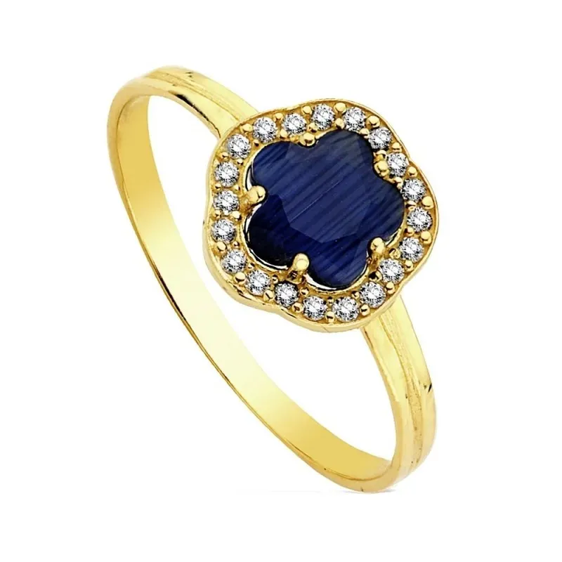 Sortija oro 18k flor piedra azul multipiedra 6mm. [AB3318]