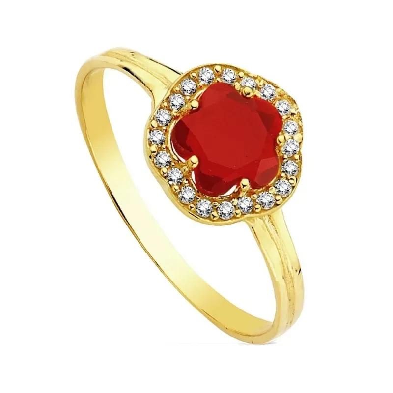 Sortija oro 18k flor piedra roja multipiedra 6mm. [AB3319]