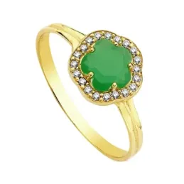 Sortija oro 18k flor piedra verde multipiedra 6mm. [AB3320]