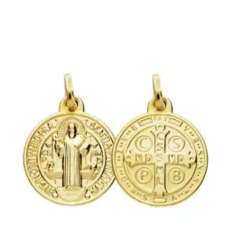 Medalla oro 18k escapulario San Benito 16mm. [AB3808]