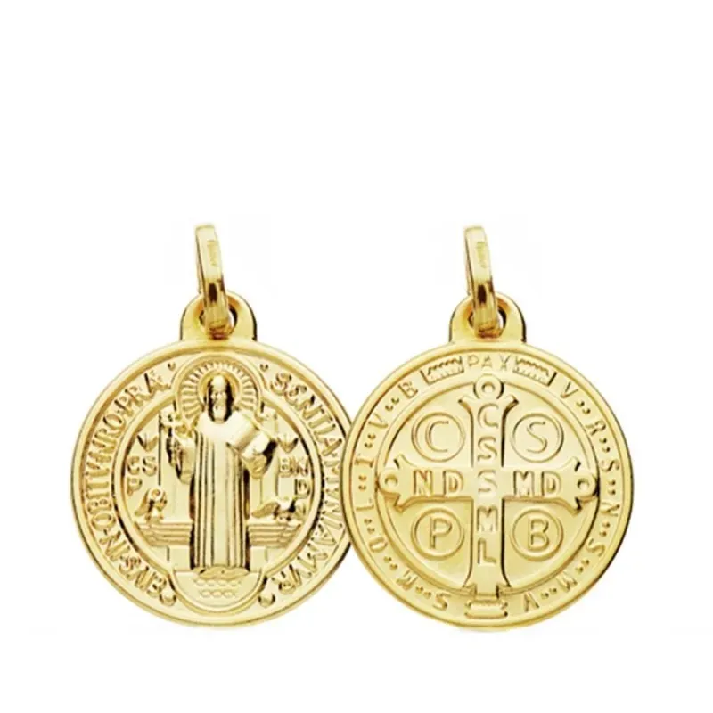 Medalla oro 18k escapulario San Benito 16mm. [AB3808]
