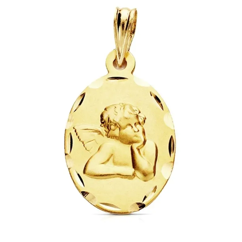 Medalla oro 9k óvalo bebé ángel sobre reloj 23mm. [AB3234GR]